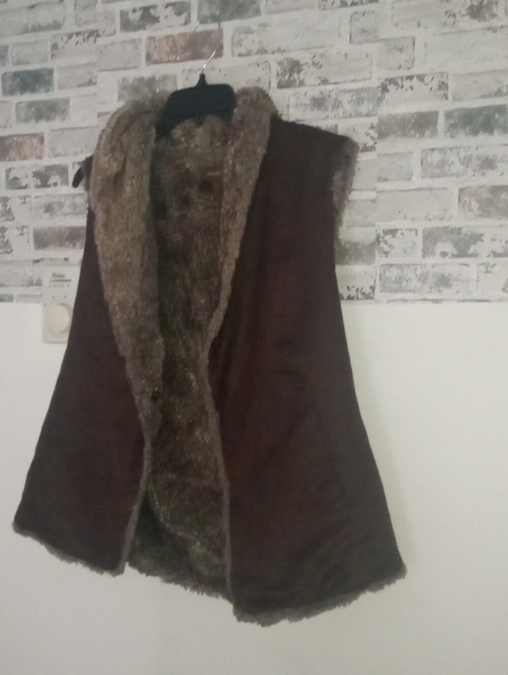 crosby. Brown Faux Fur Trim Sleeveless Vest